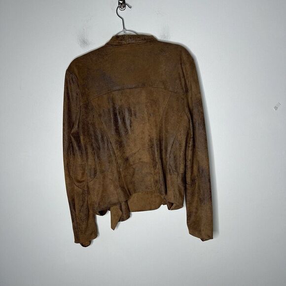 Silence + Noise Jacket Womens Large Brown Asymmetric Zip Stretch Faux Suede Boho - Picture 6 of 11